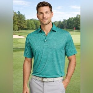 FootJoy Mens Lisle Golf Polo Shirt Sz L Heather Green Stripe ProDry Performance